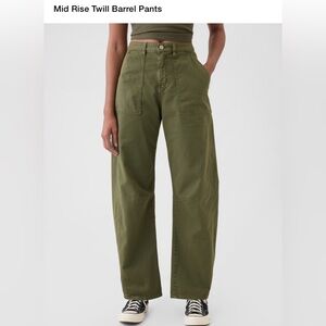 Gap Olive Green Midrise Twill Barrel Pants